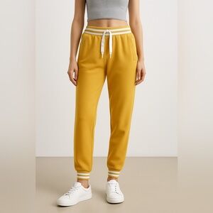 ROMA Concept Mustard Yellow Joggers XL Soft Knit Sweatpants Striped Waistband